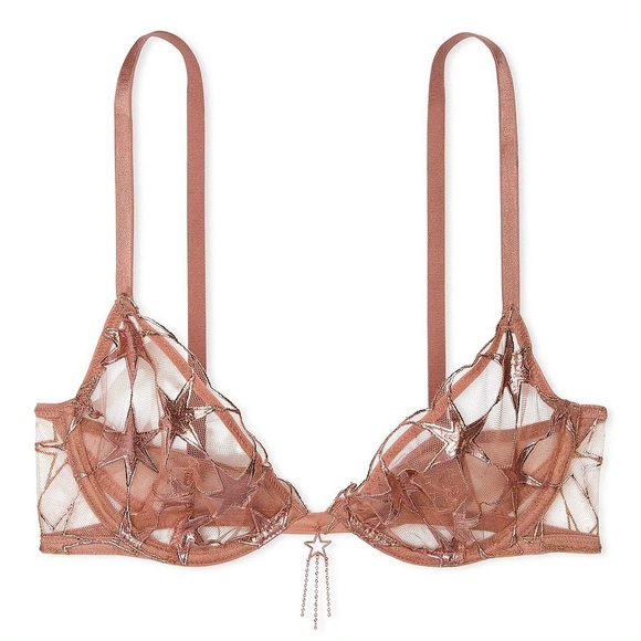Victoria’s Secret 38D Rose Gold Very Sexy Stardust Embroidery Demi Bra